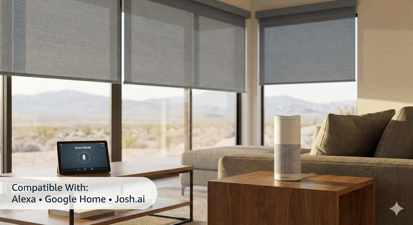 Automated smart blinds installation in a Las Vegas home compatible with Alexa and Google Home