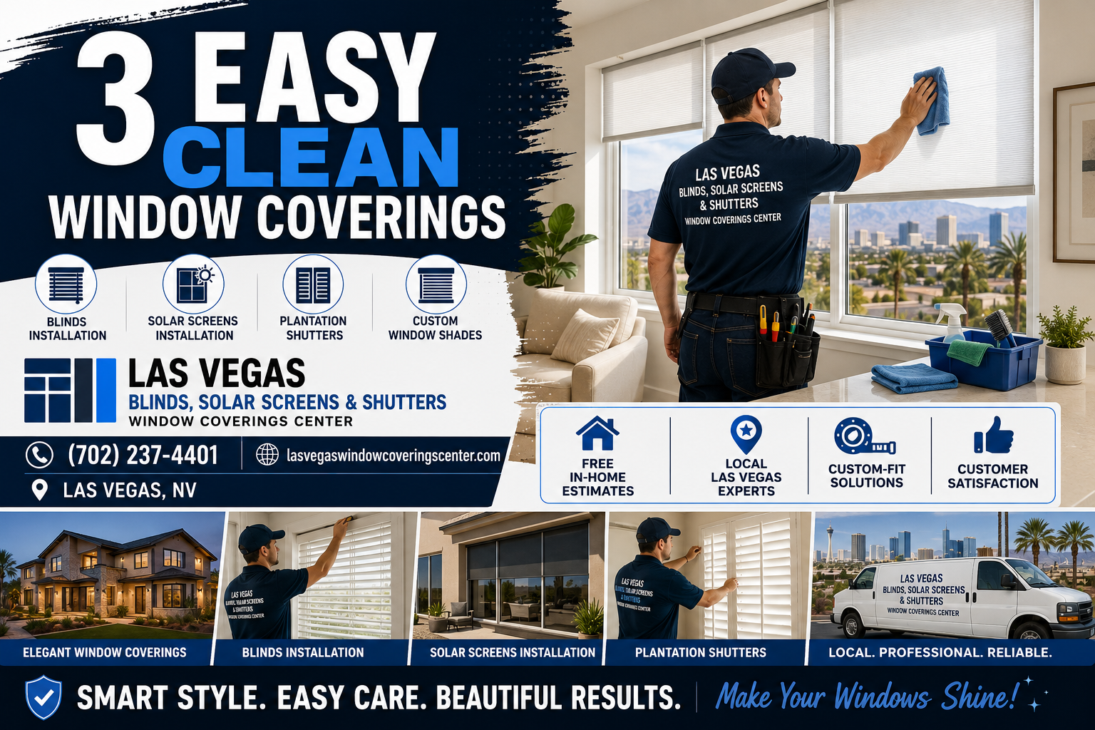 Three easy-clean window coverings for Las Vegas homes by Las Vegas Blinds Solar Screens and Shutters Window Coverings Center
