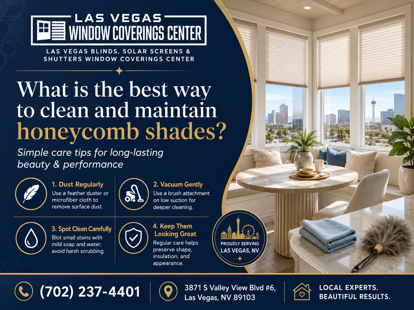 Step-by-step guide explaining how to clean and maintain honeycomb shades