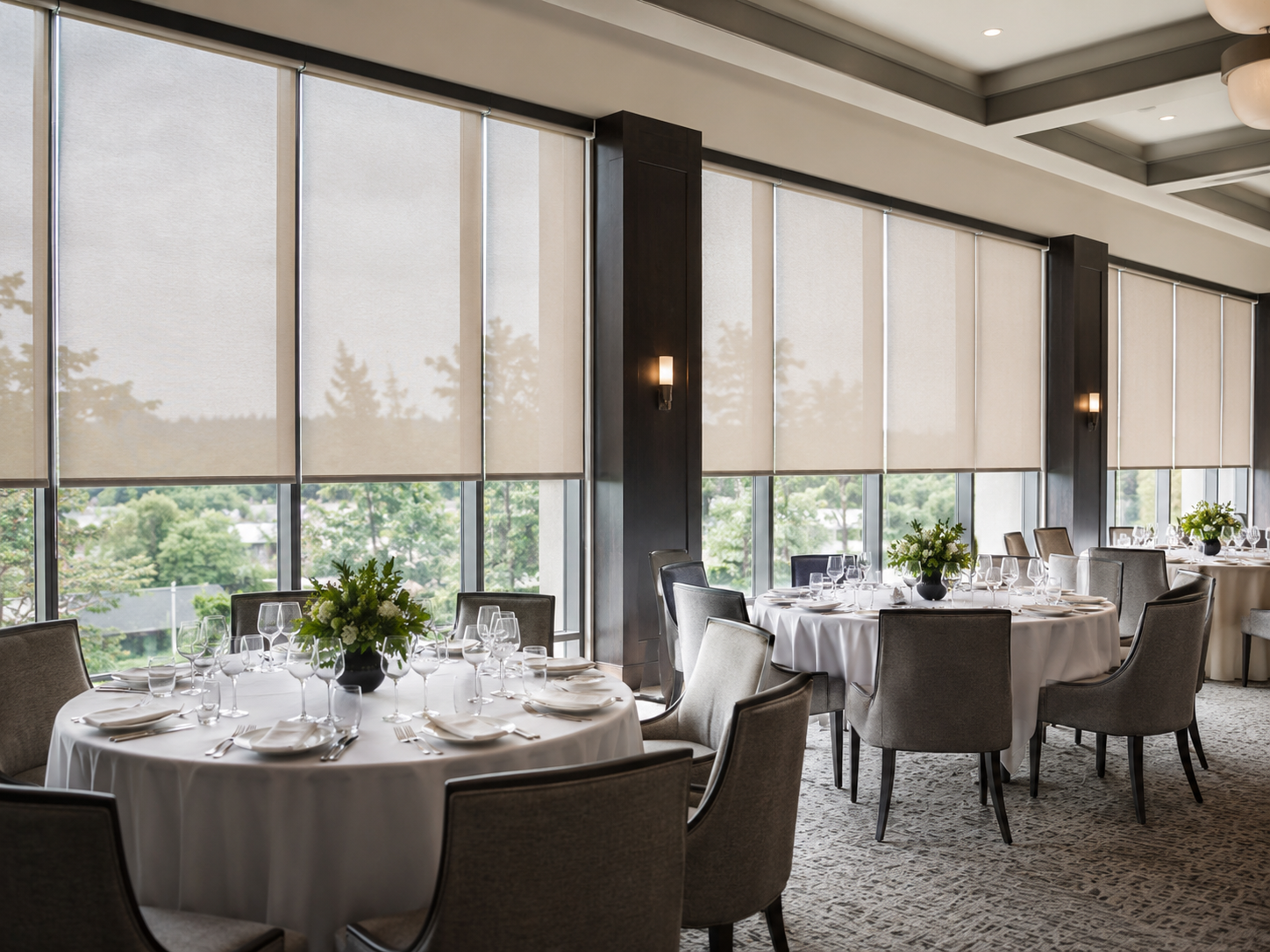 Restaurant blinds shades and shutters in Las Vegas dining room