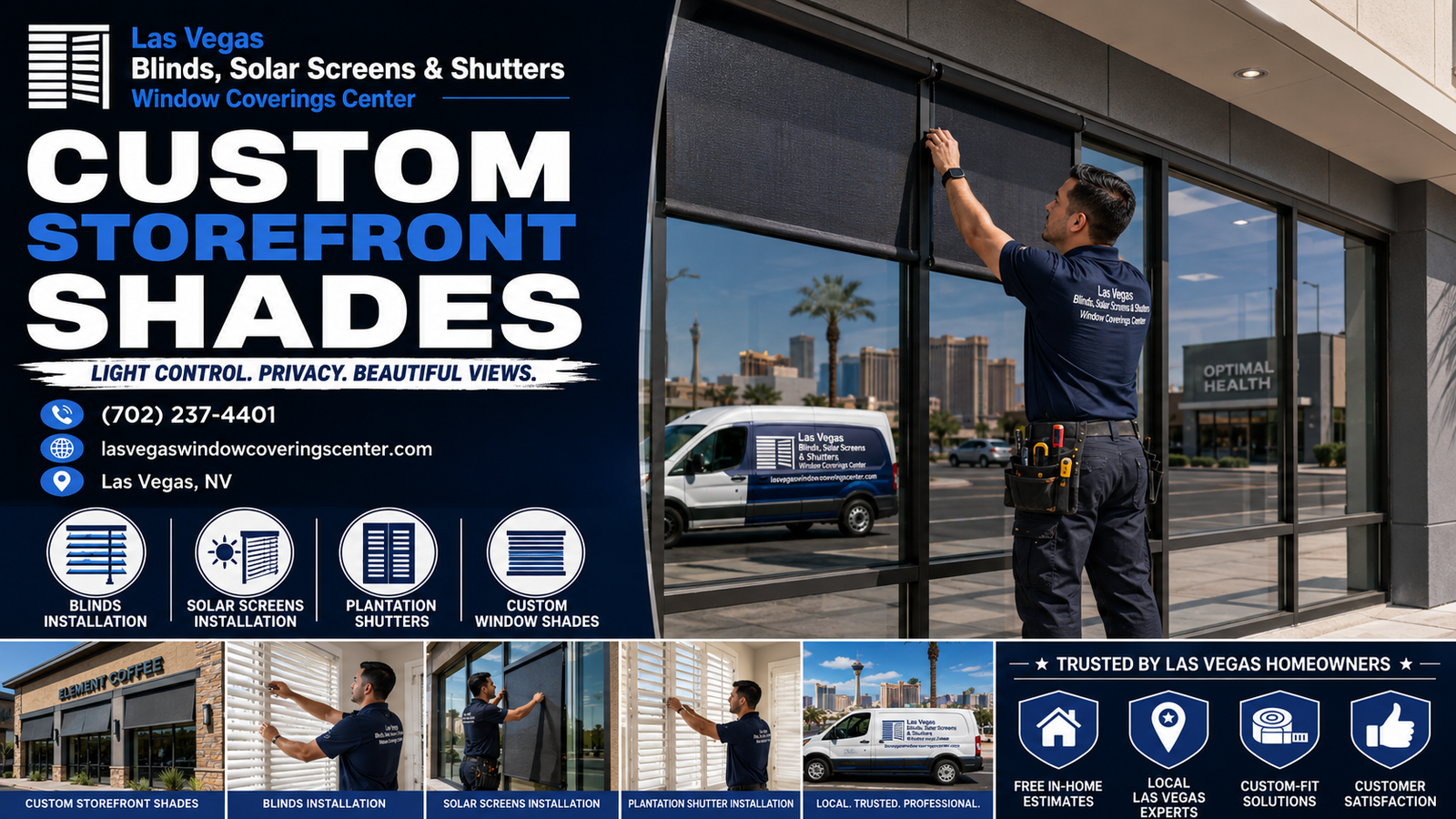 Custom storefront shades guide for Las Vegas businesses by Las Vegas Blinds Solar Screens and Shutters Window Coverings Center