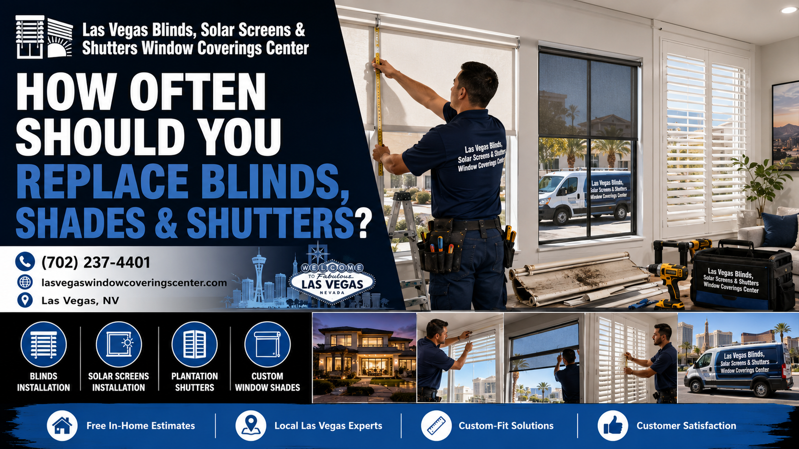 A Las Vegas homeowner evaluating whether it is time to replace their old window blinds and shades.