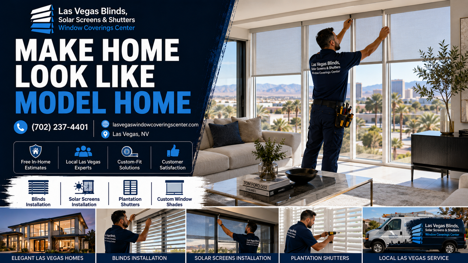 Beautifully designed Las Vegas living room featuring custom window coverings to make the home look like a model home.