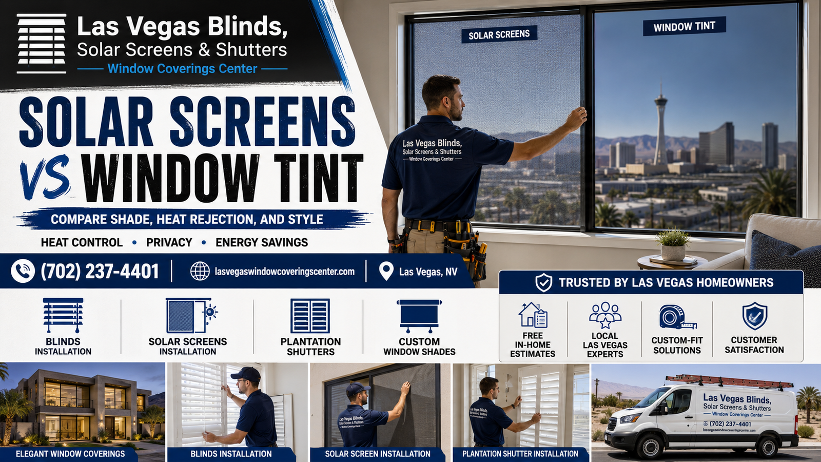 Solar screens versus window tint comparison for Las Vegas homes by Las Vegas Blinds Solar Screens and Shutters Window Coverings Center