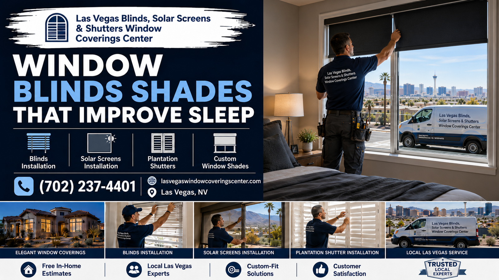 Window blinds and shades that improve sleep in a Las Vegas bedroom by Las Vegas Blinds Solar Screens and Shutters Window Coverings Center