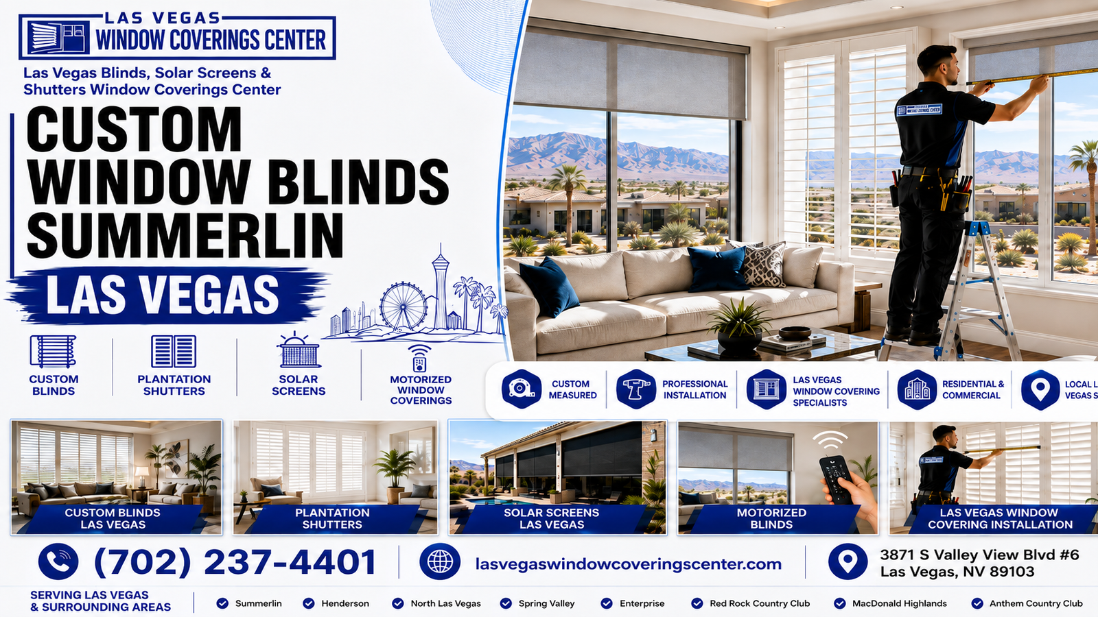 Custom window blinds Summerlin featured image showing custom blind options for a Summerlin home