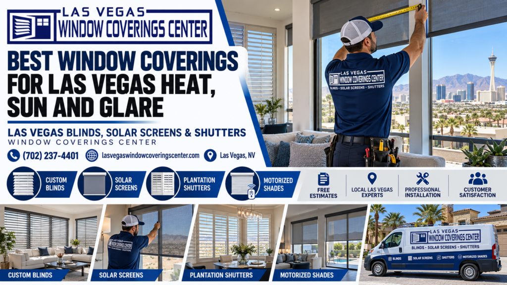 Solar shades and blinds controlling heat and glare in a sunny Las Vegas room