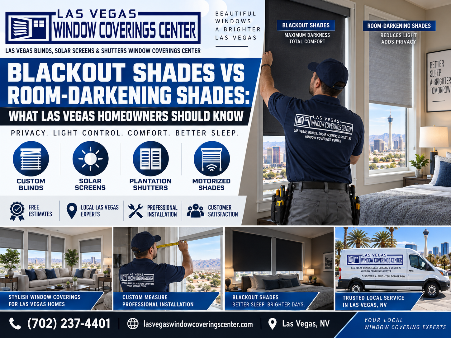 Blackout shades vs room-darkening shades comparison for Las Vegas bedrooms and light control