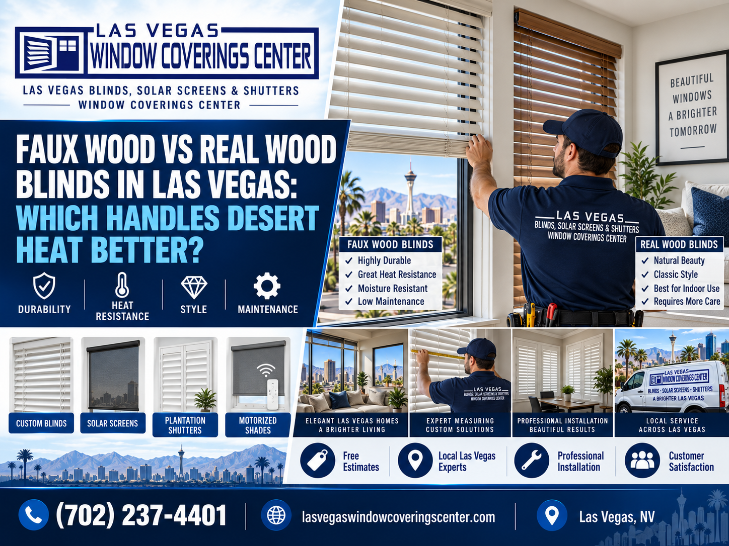 Faux wood vs real wood blinds comparison for Las Vegas homes and desert heat