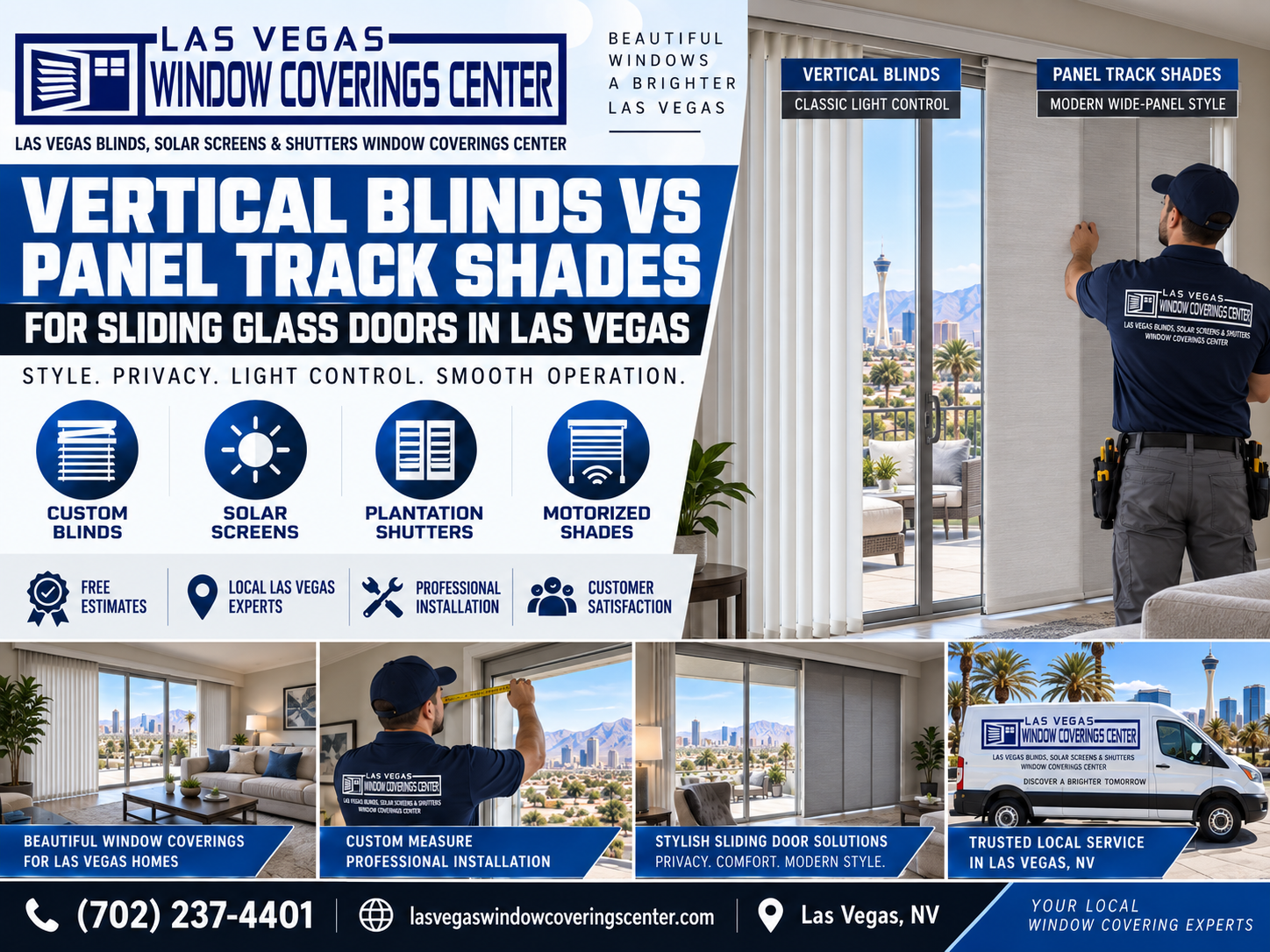 Vertical blinds vs panel track shades on sliding glass doors in a Las Vegas home