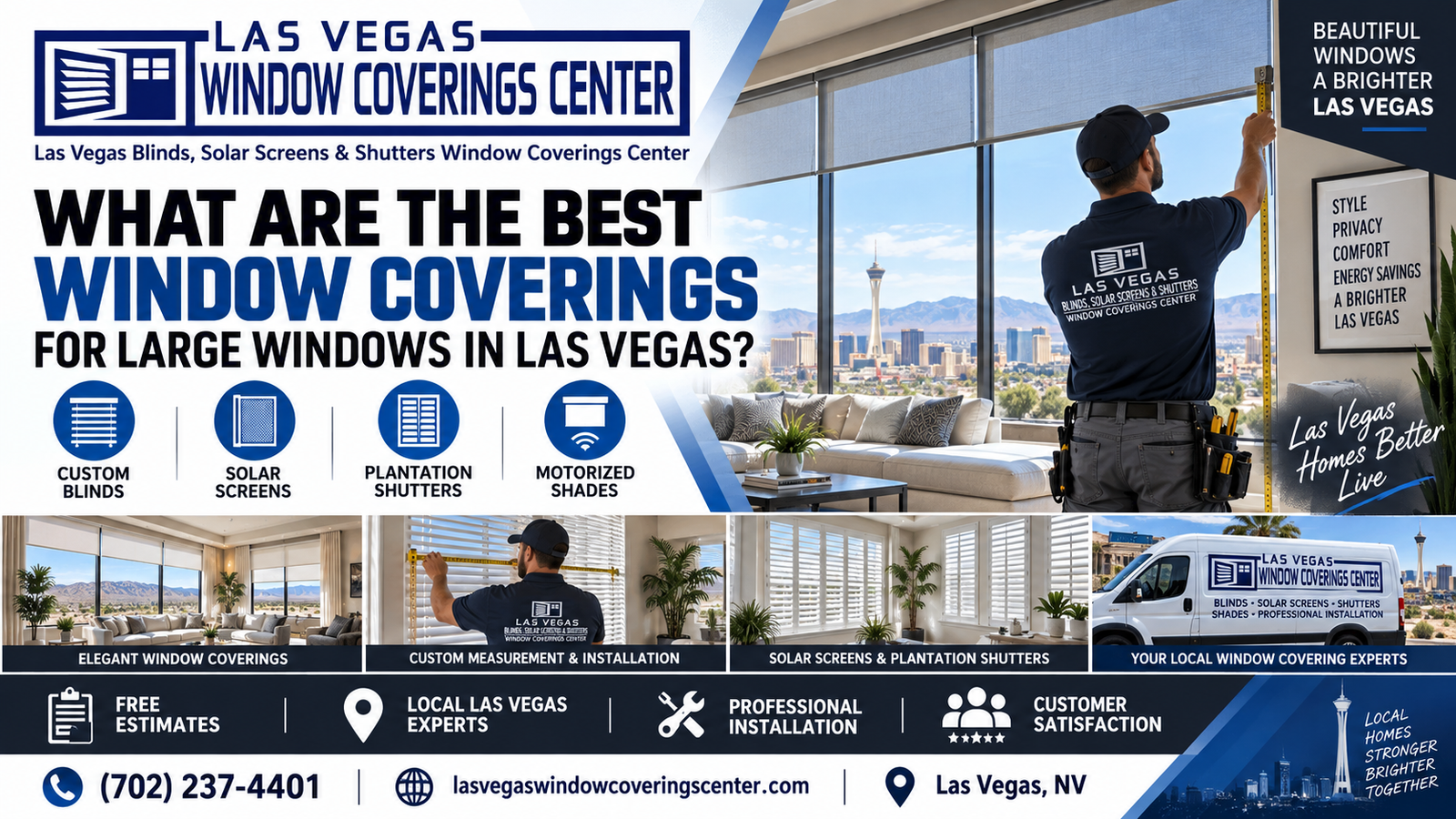 Large Las Vegas windows with custom shades and window coverings designed for glare, privacy and desert sunlight