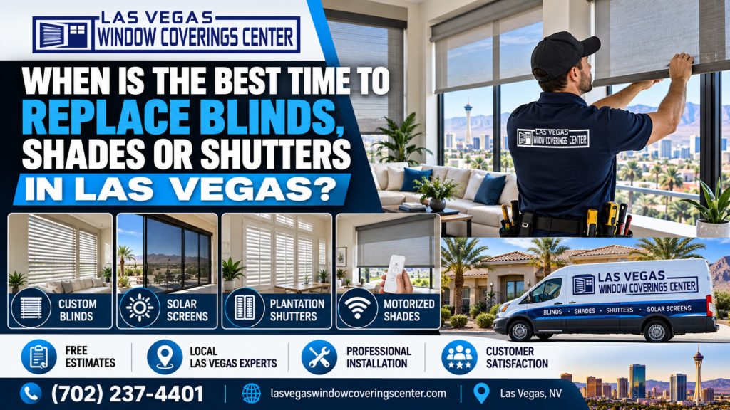 New blinds, shades, and shutters on sunny windows in a Las Vegas home