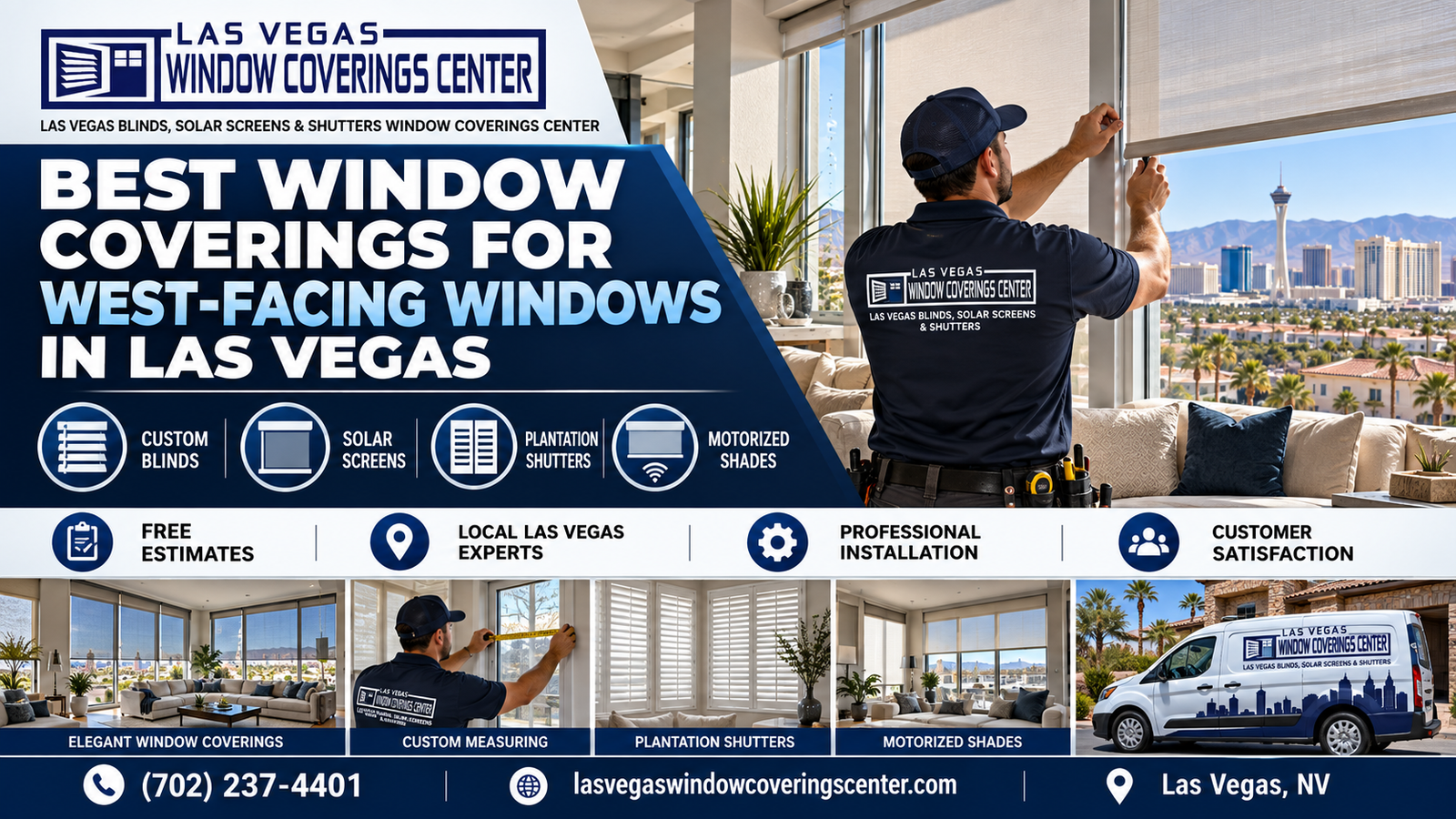 West-facing windows with solar screens and shades controlling afternoon sun in Las Vegas