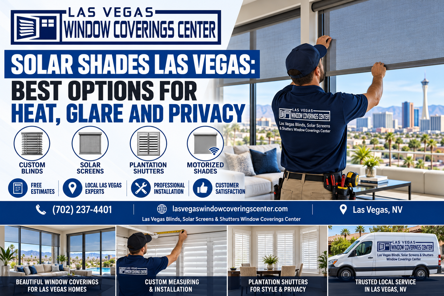 Solar shades on large windows in a Las Vegas living room controlling heat, glare, and privacy